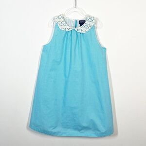 Polo Ralph Lauren Girls Size 10 Sleeveless Blue White Gingham Lace Collar Dress